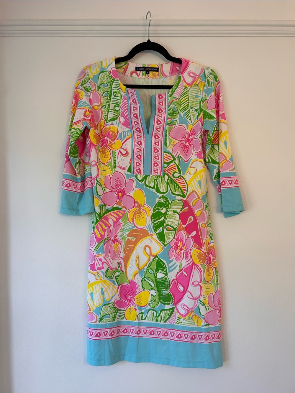 Bright Floral Shift Dress in Pink & Aqua